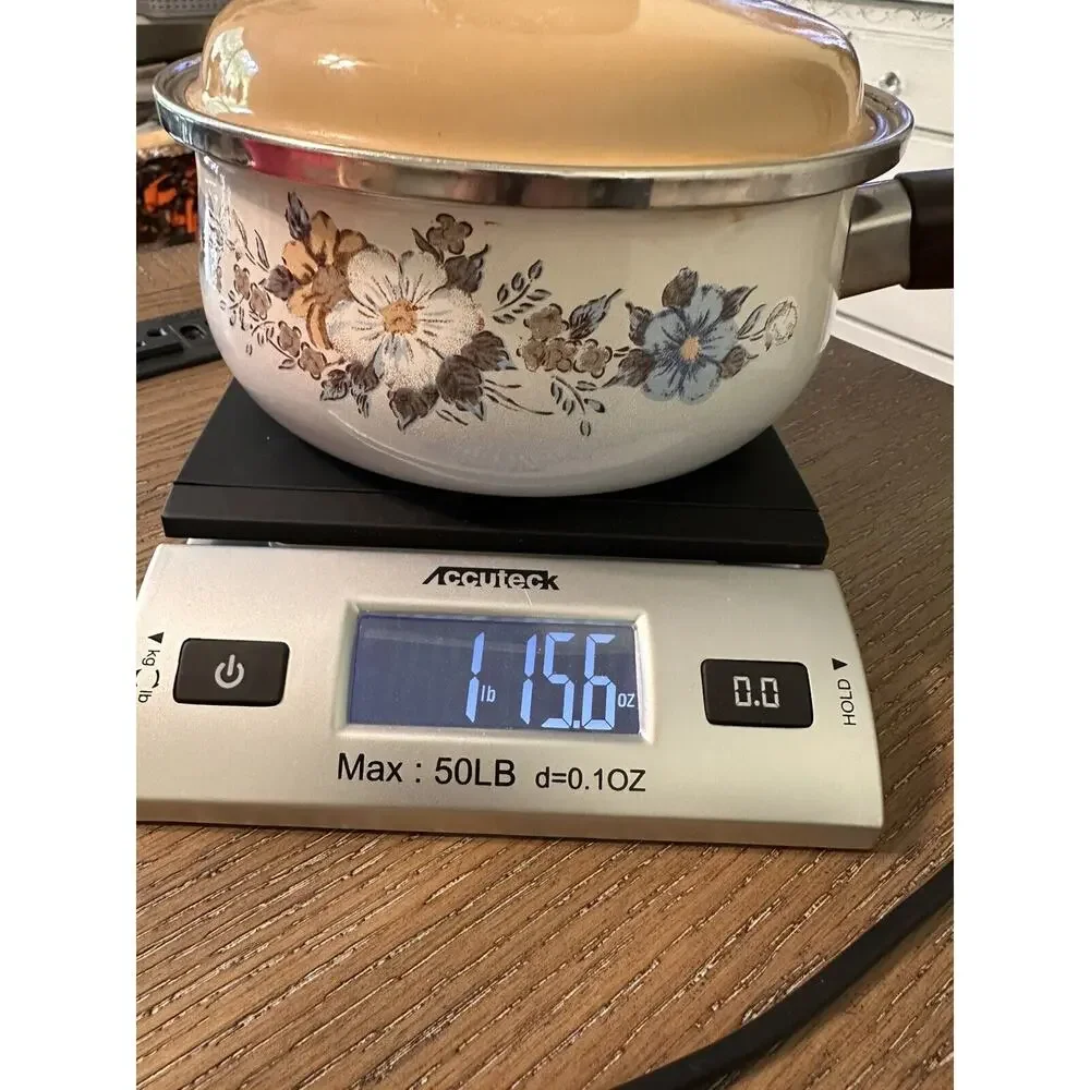 Vintage Crowning Spring Bouquet 1.5 Quart Saucepan Retro 60s 70s Cookware Enamel